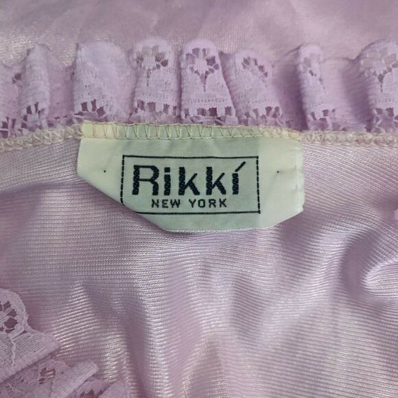 Vintage Nylon Lingerie Nightgown S Purple Sleeveless Embroidered Floral Lace - Picture 7 of 7